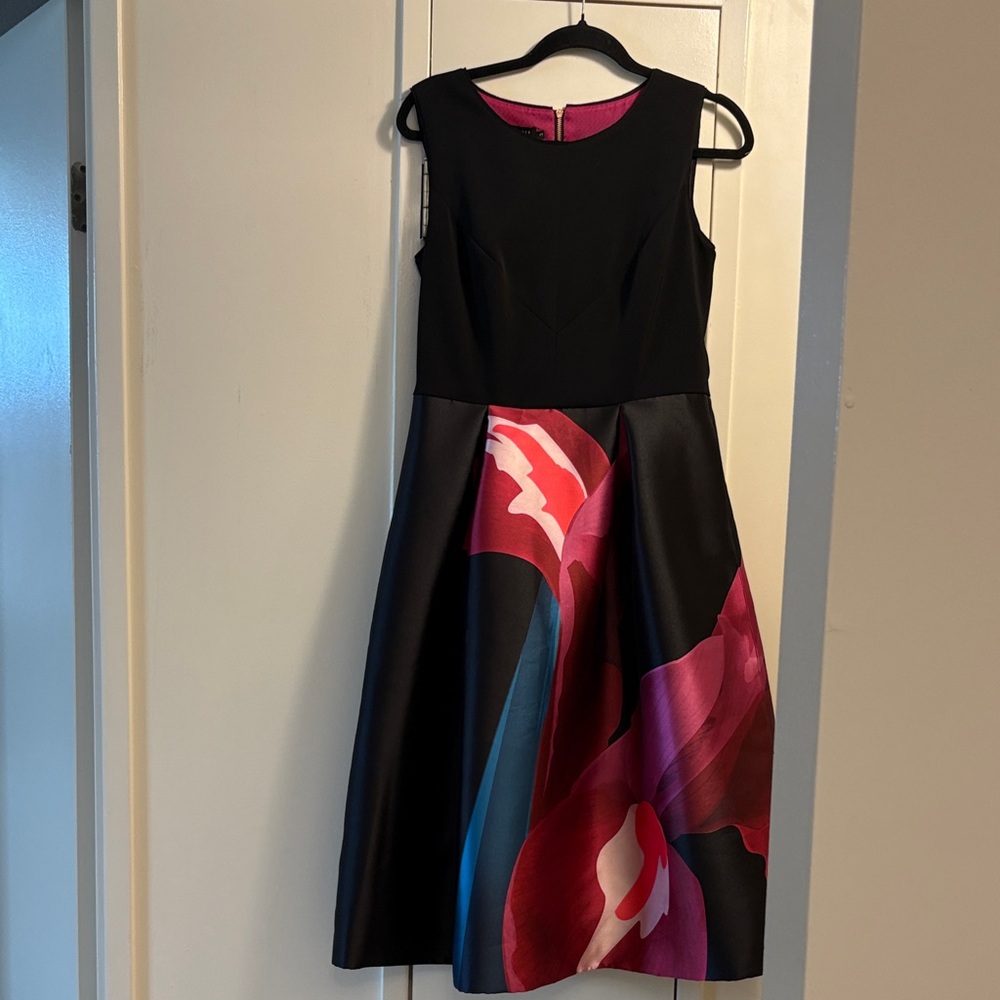 Ted Baker Elegant Black and Pink Floral Dress NWOT